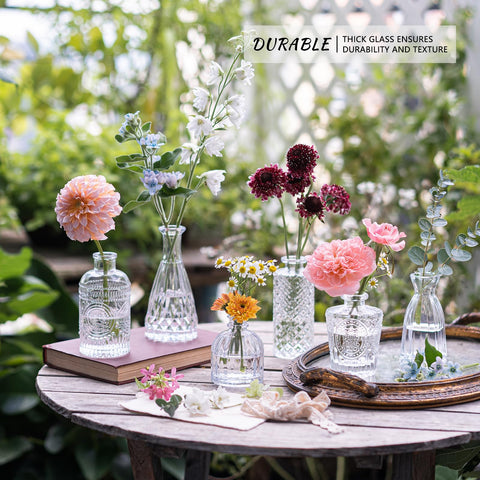 SUPMIND mini vintage glass vases with delicate etched patterns for table décor