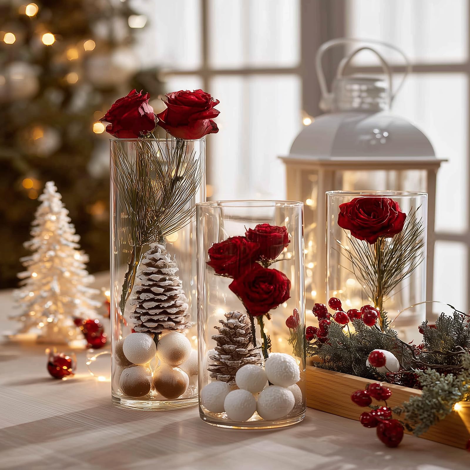 SUPMIND clear cylinder vases showcase succulents or petals with versatile display.