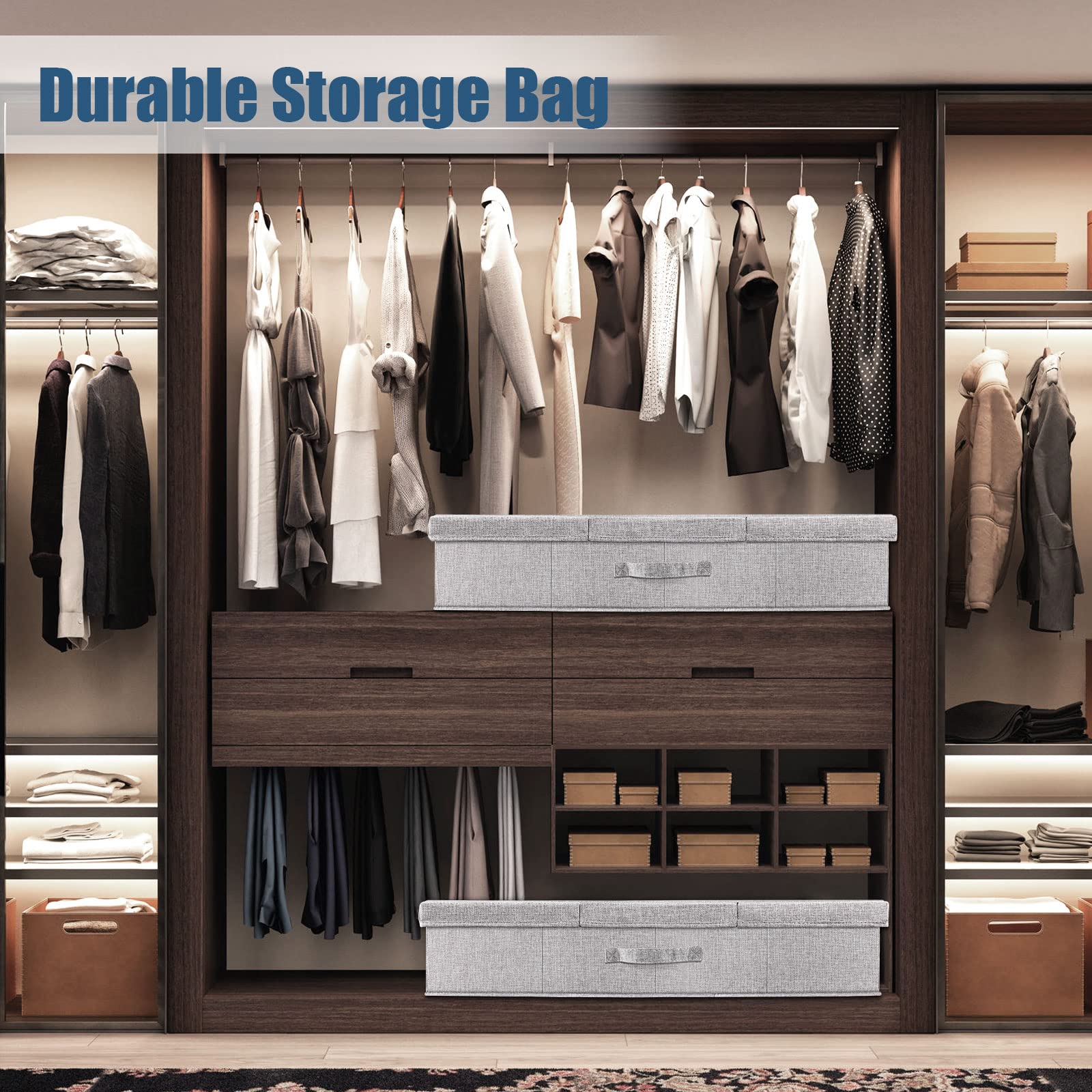 Supowin dorm-friendly storage bin for organizing clothes, shoes, or blankets.