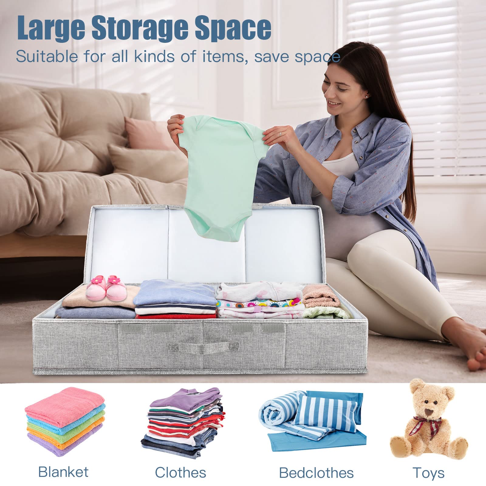 Supowin underbed bin with three-sided reinforced handles for easy pulling.