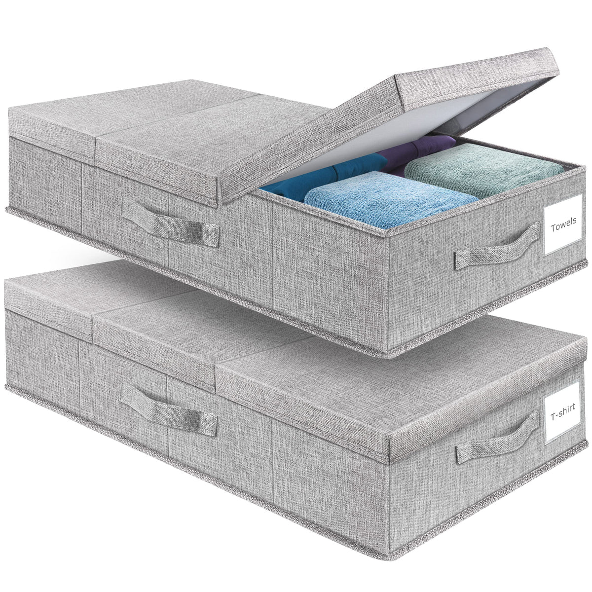 Supowin underbed storage bin large 2-pack with lid, ideal for seasonal clothing.