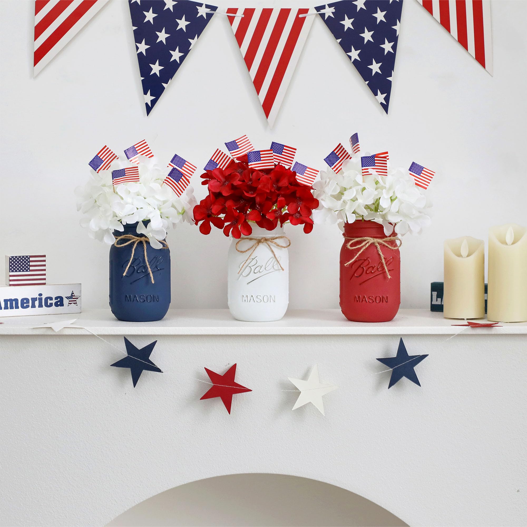 Patriotic table decor mason jar set for festive celebrations