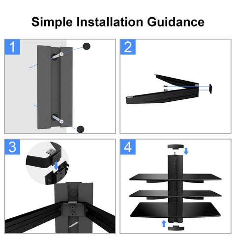Suptek CS303 three-shelf setup holding multiple AV components