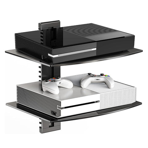 Suptek glass floating shelves front view for a clean 2-tier setup.