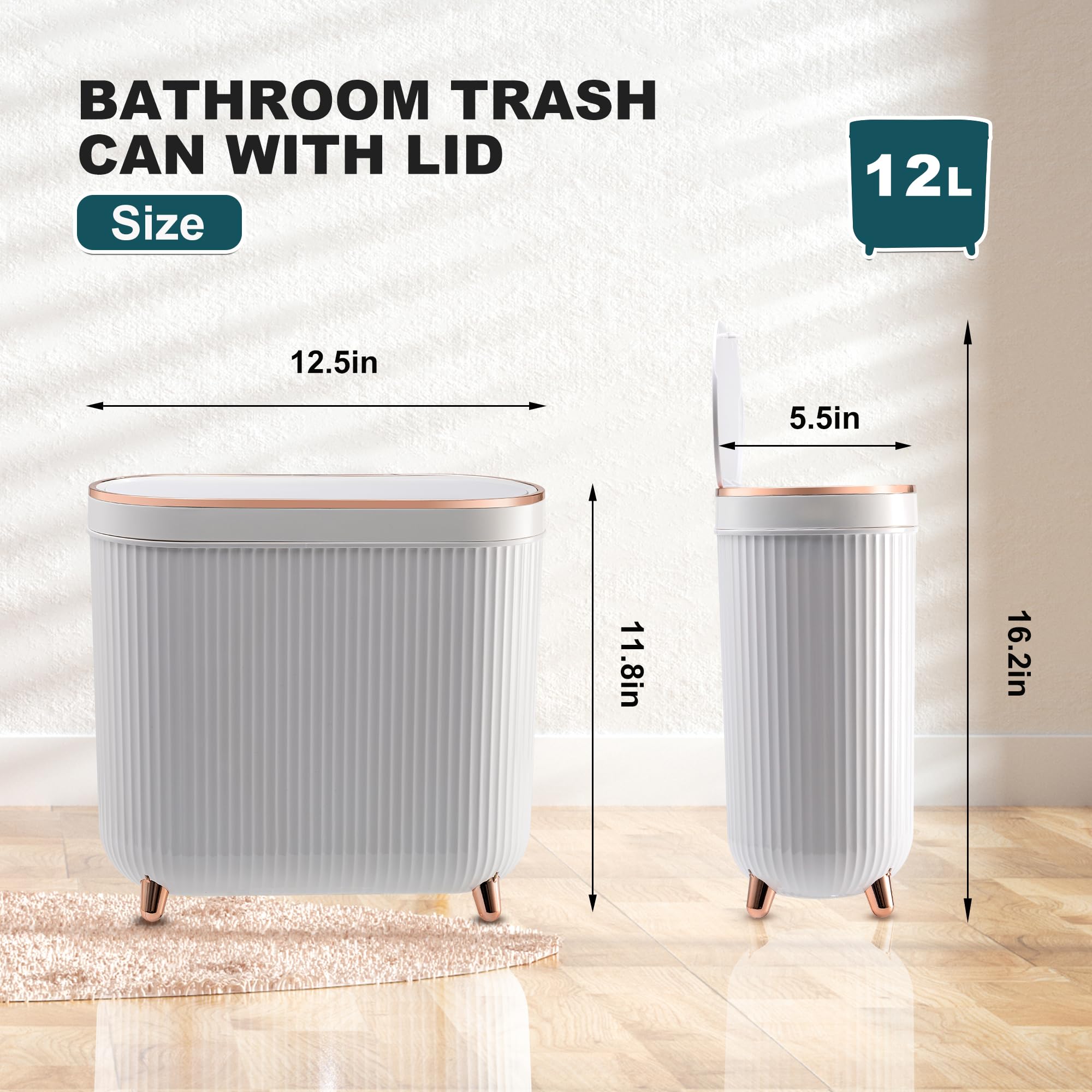 Supteron 3.2-gallon narrow trash bin fits tight spaces.