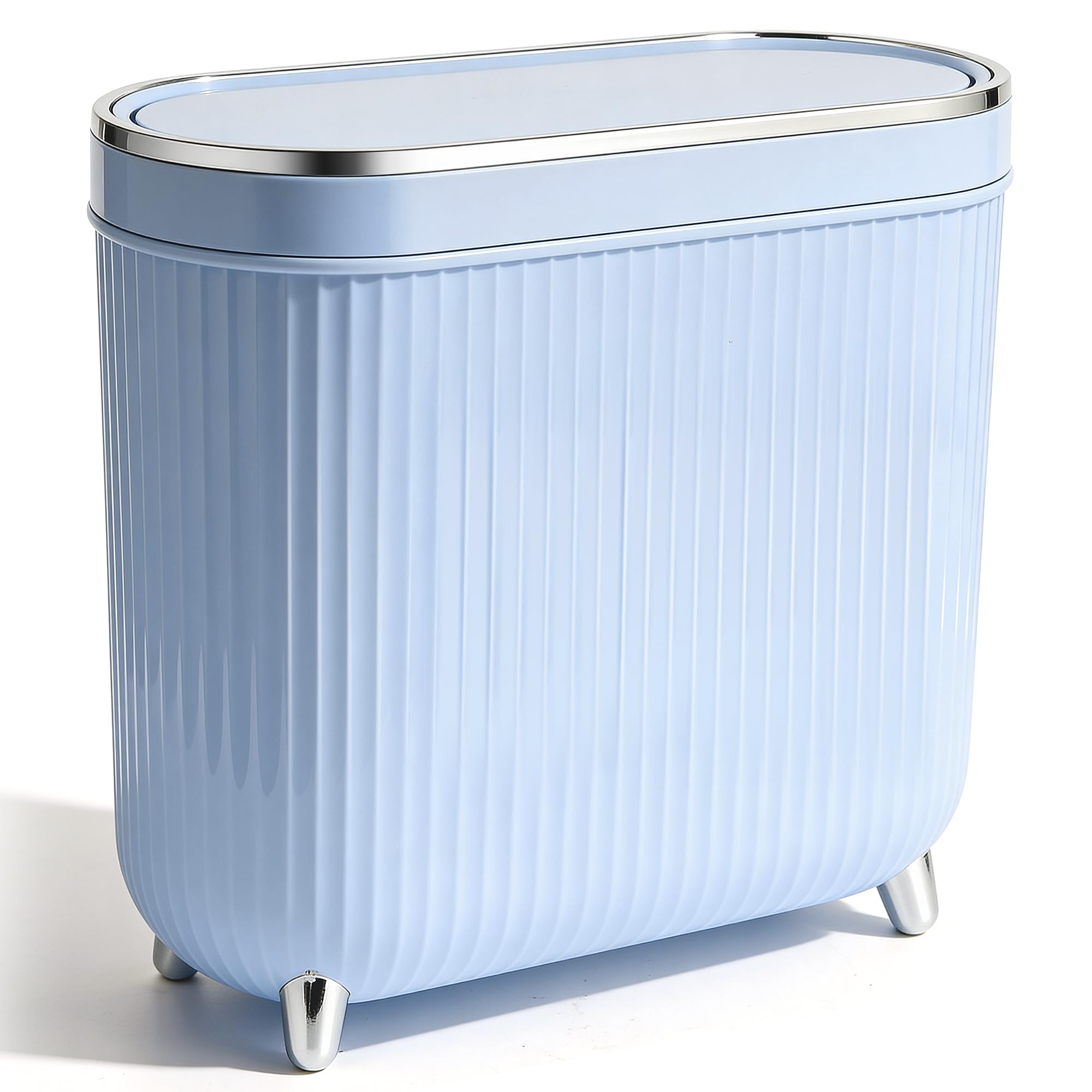 Supteron bathroom trash can with press lid for easy waste disposal.