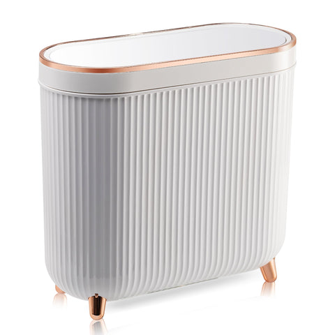 Supteron bathroom trash can with lid, stylish and convenient.