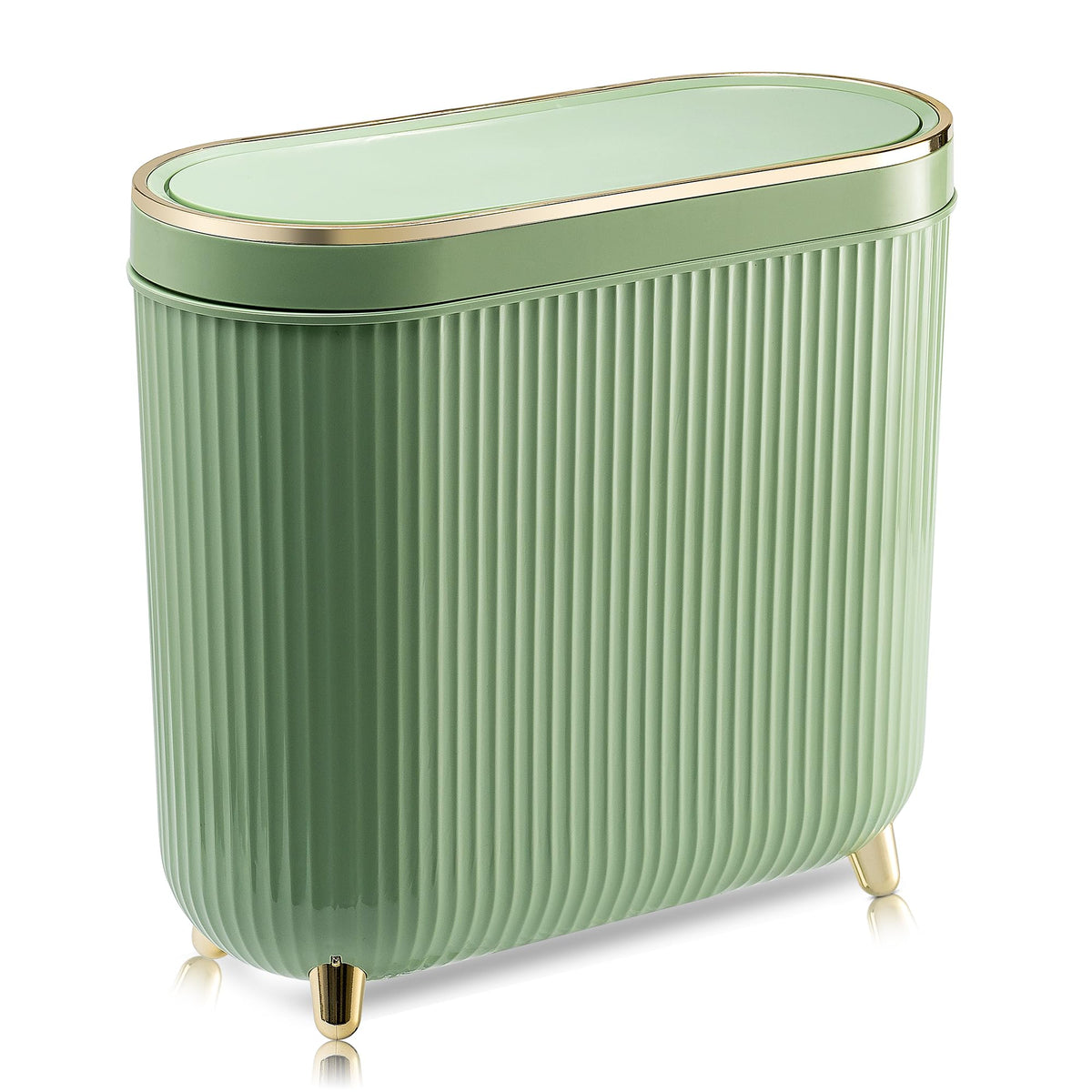Supteron bathroom trash can with press lid in mint green, ideal for bathrooms and compact spaces.