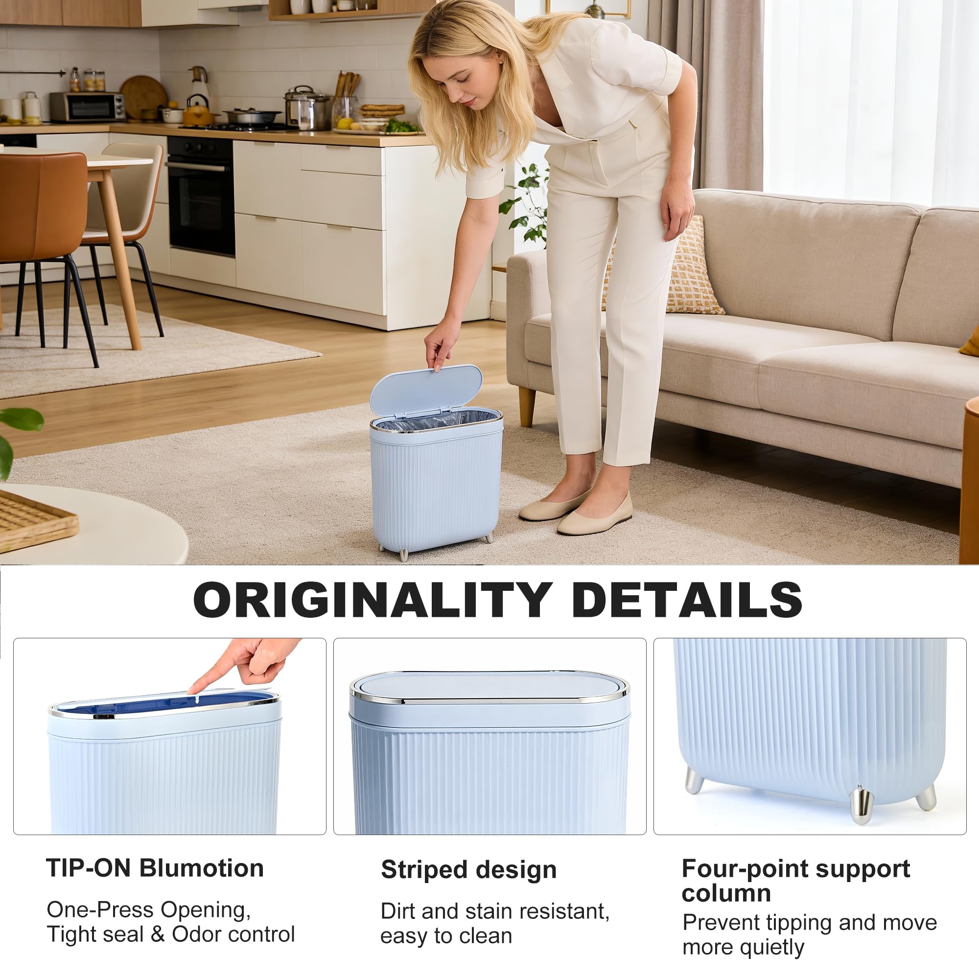 Supteron easy press lid for quick, hygienic waste disposal.