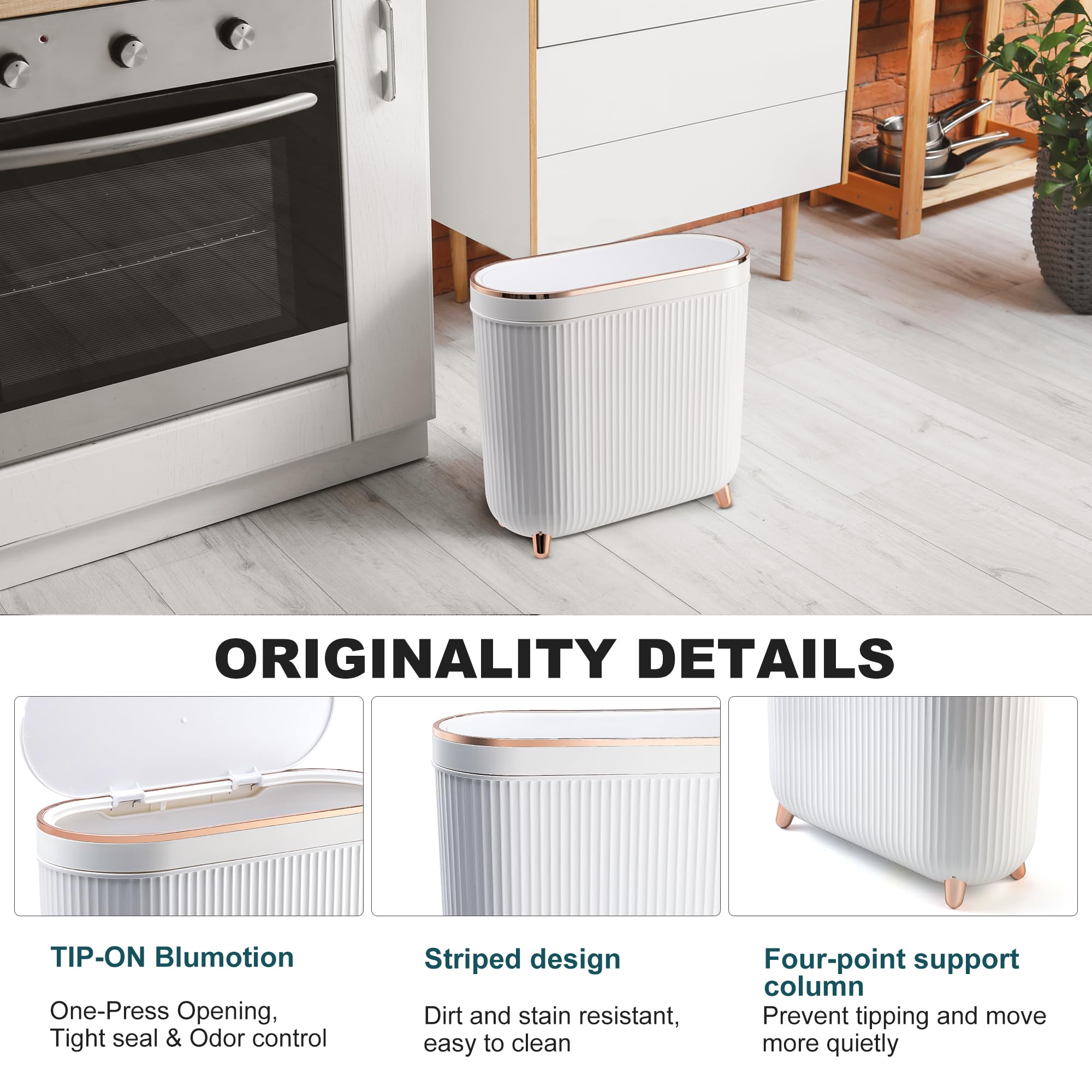 Supteron rectangular plastic trash bin suitable for bathrooms.
