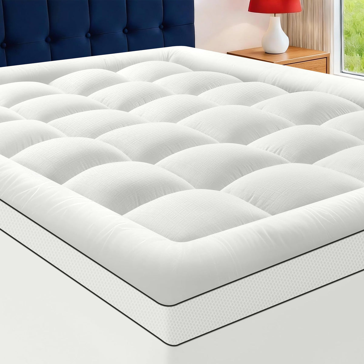 SurChic full-size topper showing 1000GSM down-alternative for cloudlike softness.