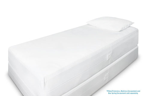 SureGuard twin size encasement fits 39 by 75 inch box springs 8–11 inches deep.