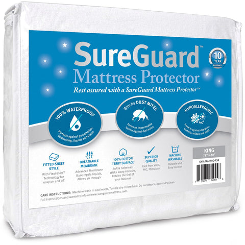 SureGuard king-size protector with waterproof top guards spills and perspiration.