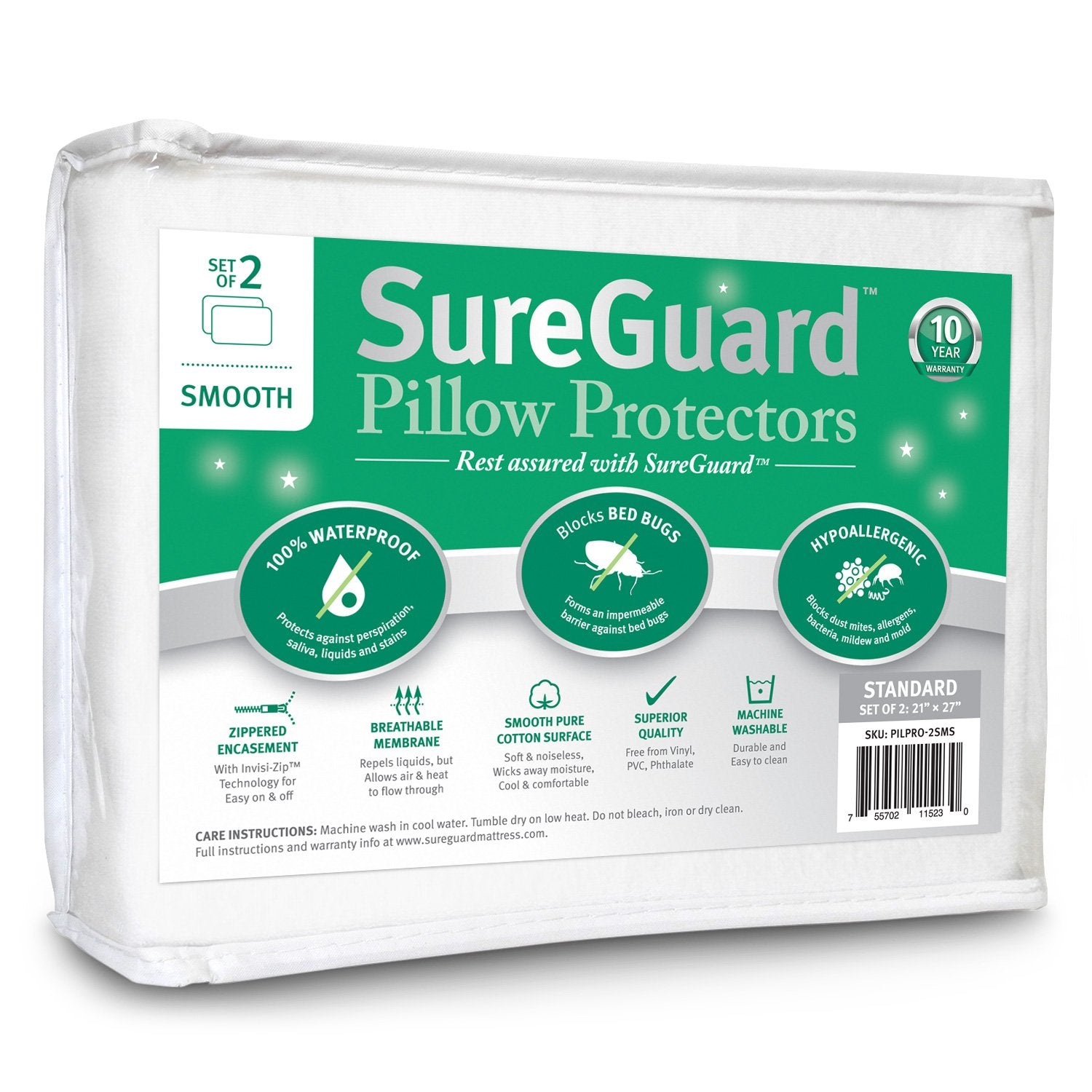 SureGuard pillow protectors pack for everyday pillow protection.