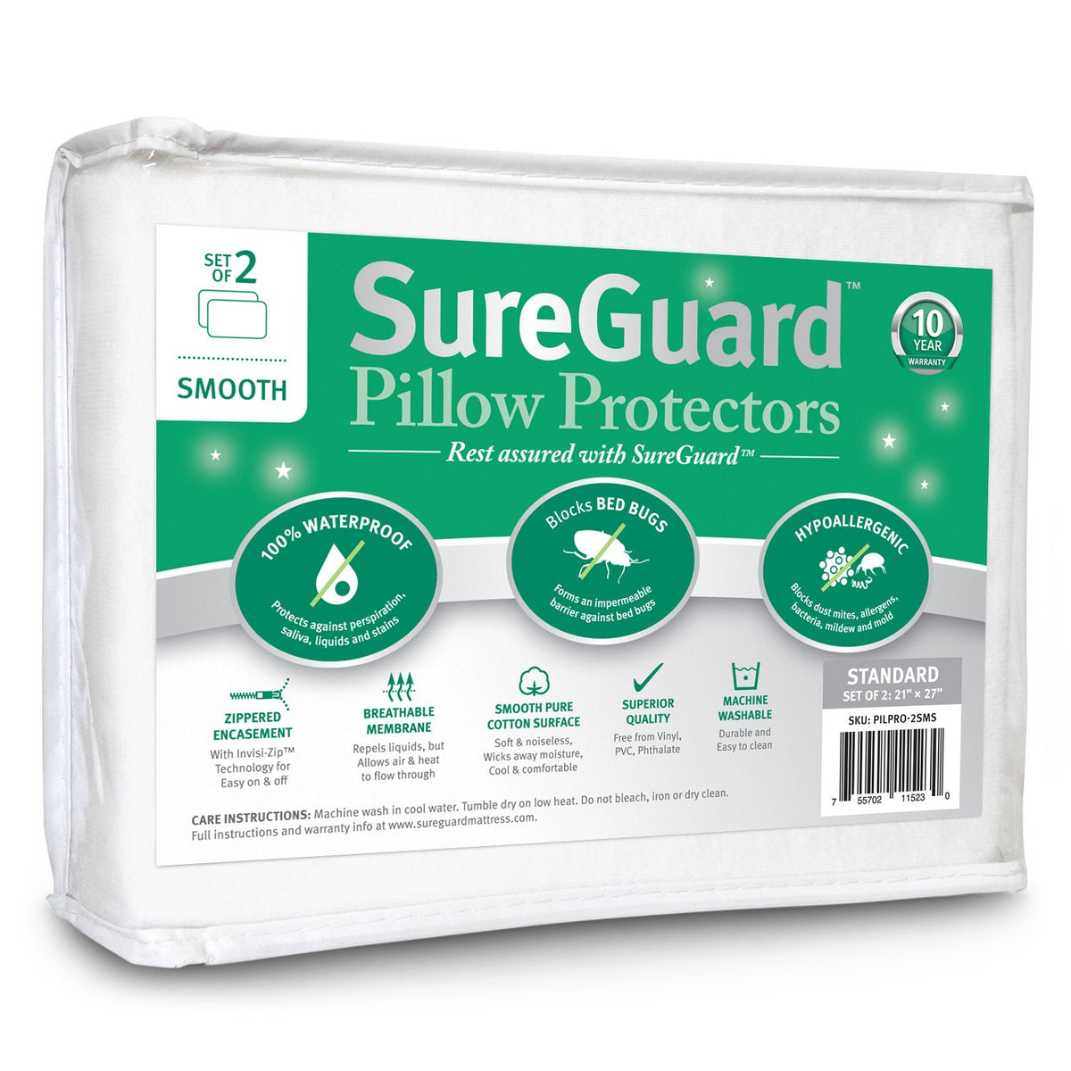 SureGuard pillow protectors pack for everyday pillow protection.