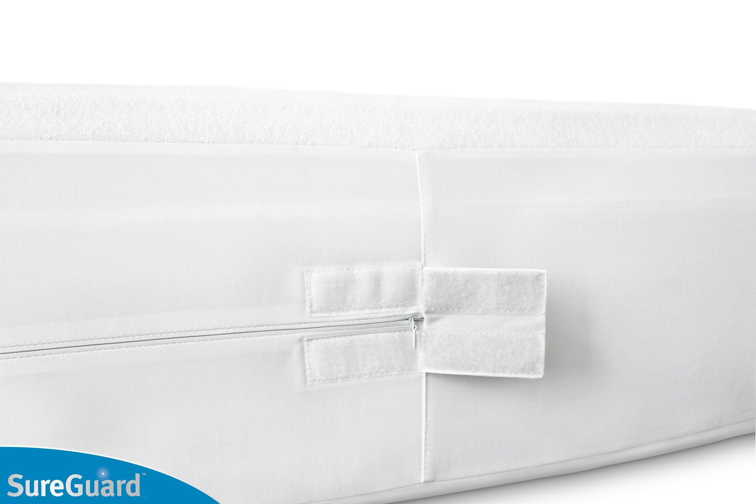 SureGuard queen encasement soft cotton top for quiet, breathable sleep.