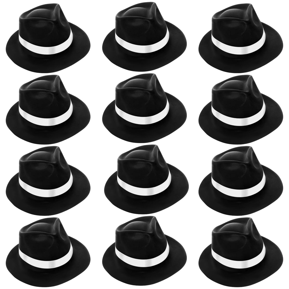 Sureio 12-piece gangster hat pack, front view, ideal for coordinated 1920s cosplay outfits.