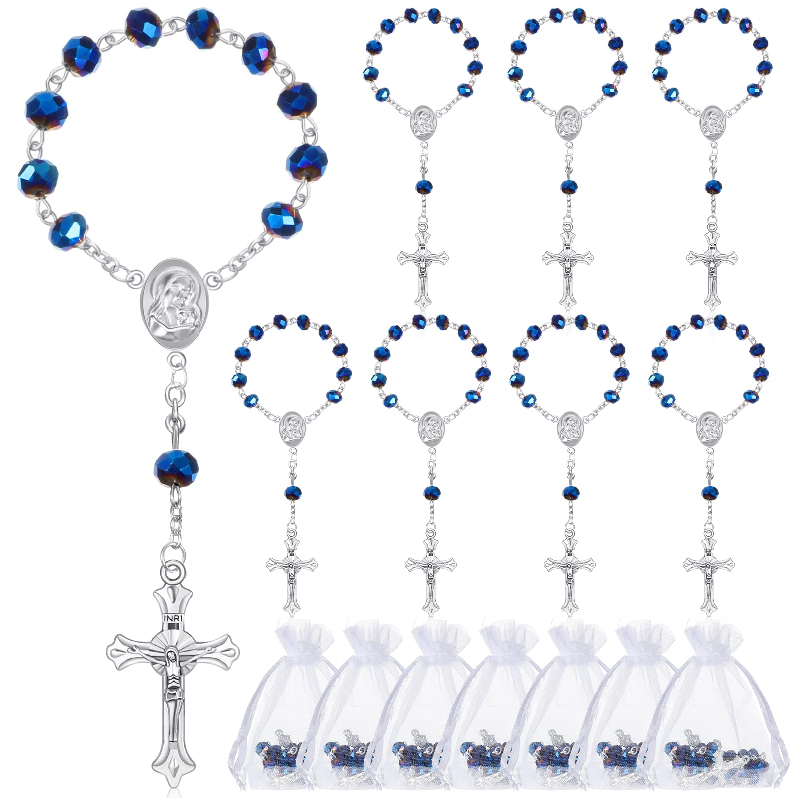 Sureio baptism rosaries with blue beads offer elegant favors for ceremonies.