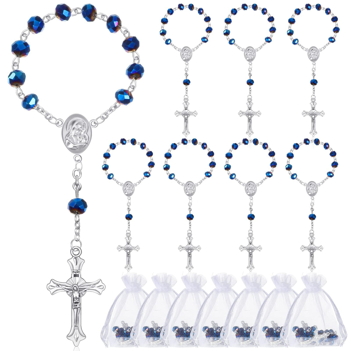 Sureio baptism rosaries with blue beads offer elegant favors for ceremonies.