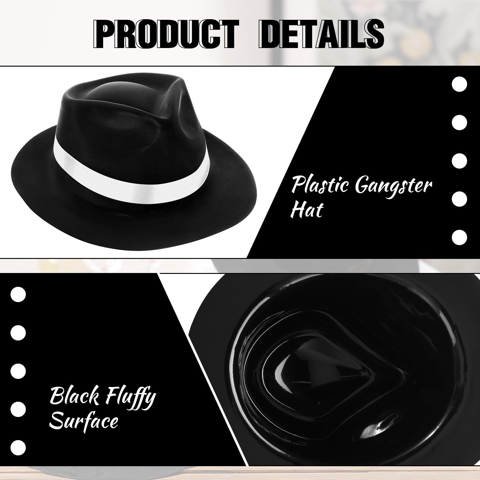 Sureio gangster hat side view black white, lightweight for comfortable all-night wear.