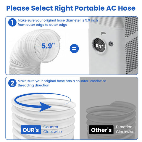 SUREPHON AC hose with 5.9 inch anti clockwise thread for universal compatibility.