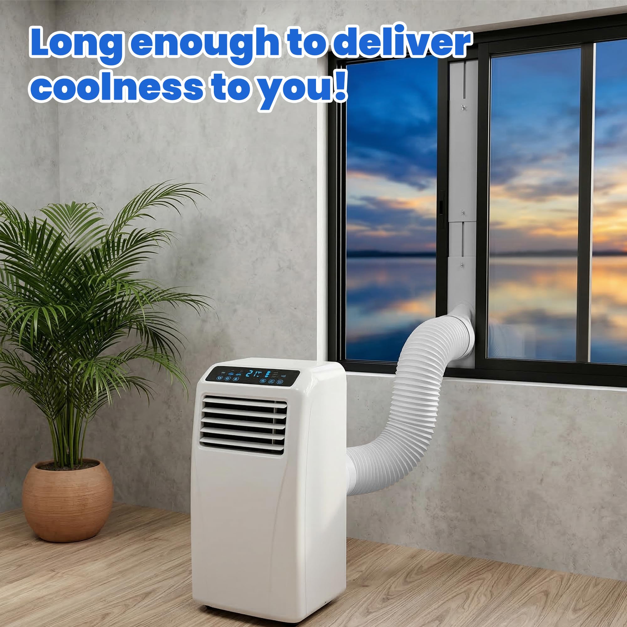 SUREPHON length-adjustable hose extension adapts to window height.