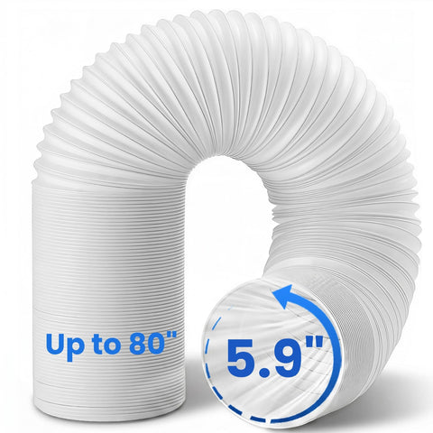 SUREPHON portable AC hose showing full 80 inch extension for large spaces.