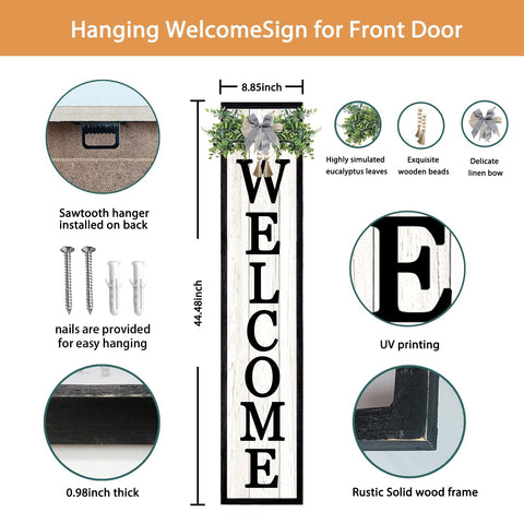 Surfapans welcome sign front porch hanging display in black finish.
