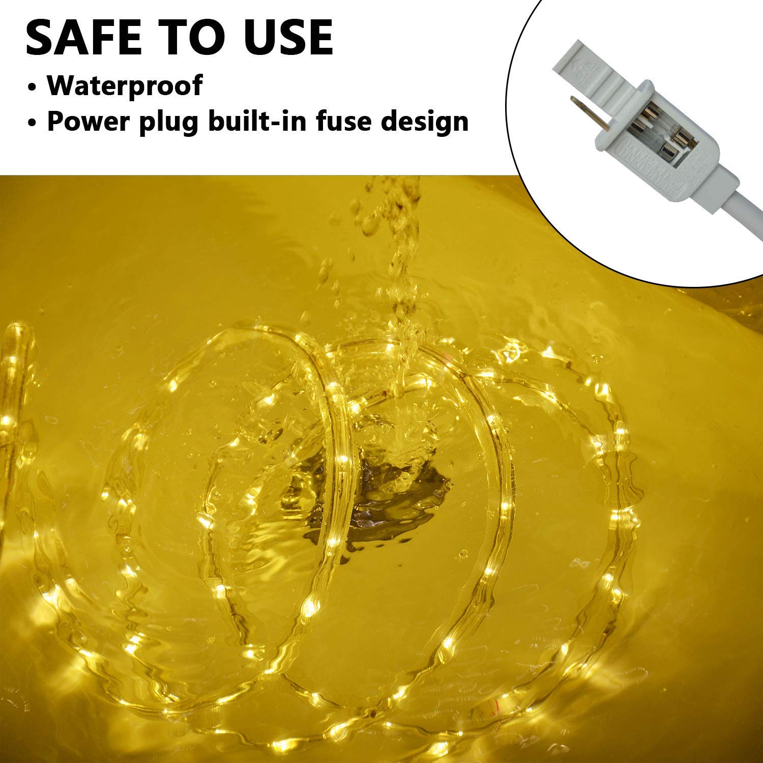 SURNIE LED rope lights cuttable 50ft with connectors for scalable setups.