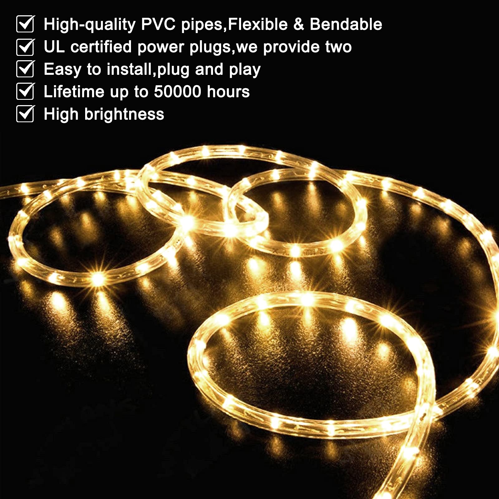 SURNIE LED rope lights IP65 weatherproof for year‑round outdoor use.