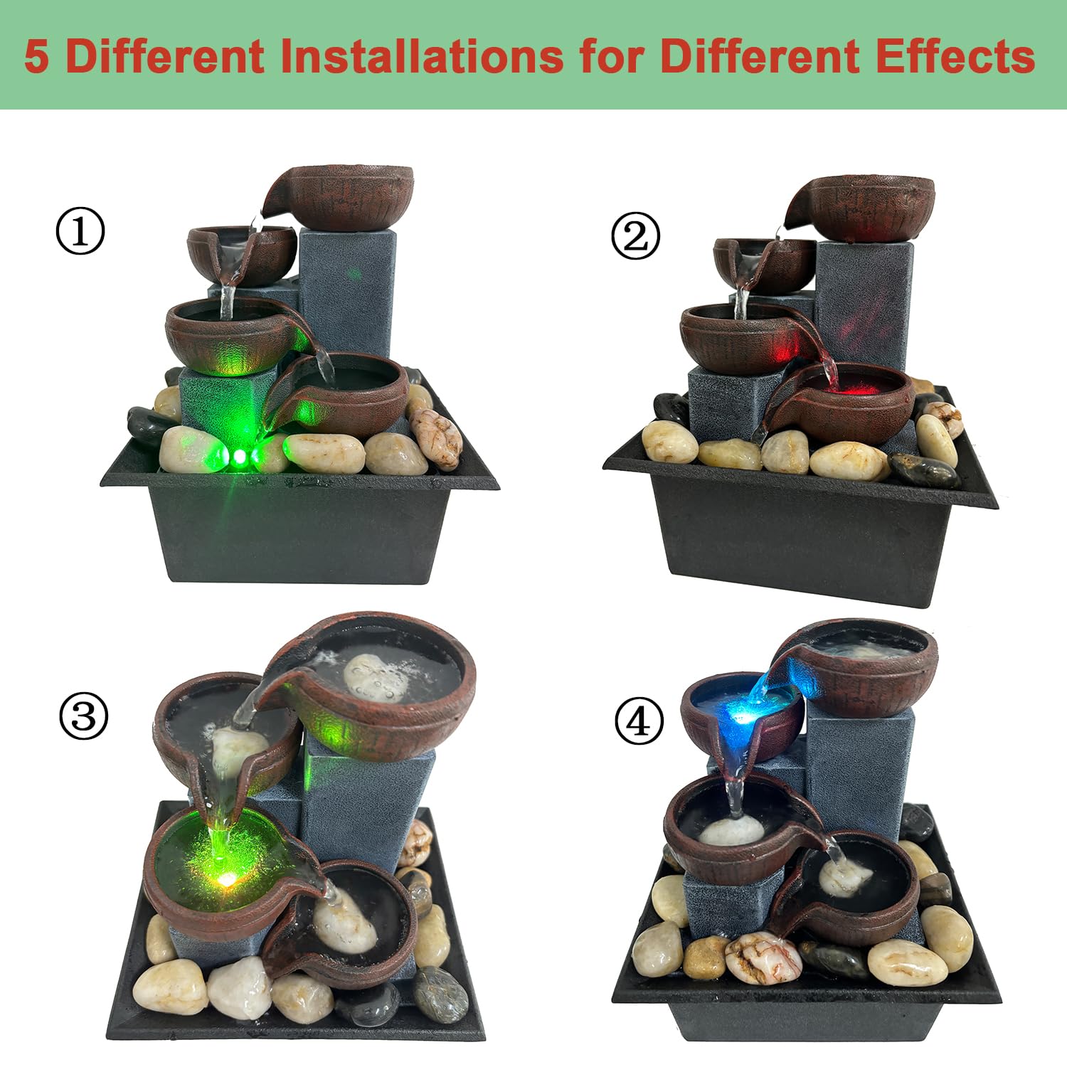 SURPRIZON desktop waterfall with pump for quiet, continuous water circulation.