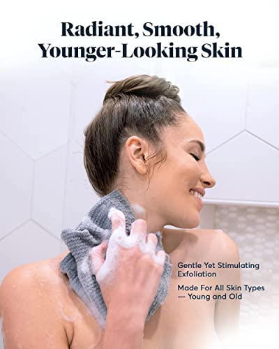 SUTERA dual-use towel for exfoliation or gentle body cleansing.