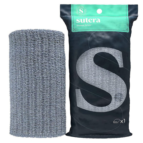 SUTERA Exfoliating Towel with duo-fiber texture for deeper exfoliation and smoother skin.