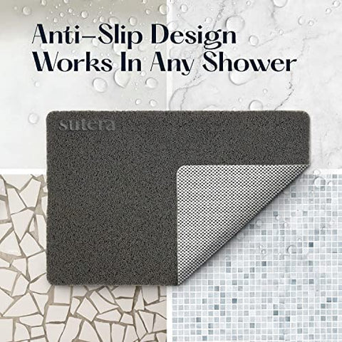 Sutera SlideGuard Bath Mat non-slip bottom anchors to the shower floor.