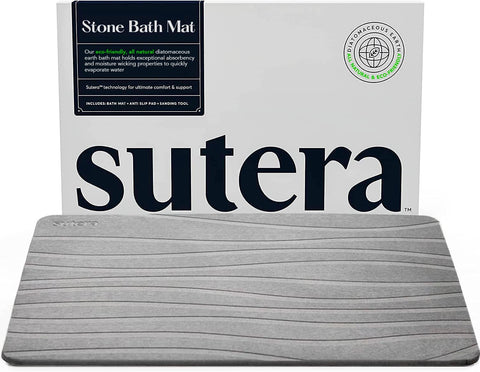 SUTERA Stone Bath Mat absorbency close-up shows rapid moisture uptake for dry floors.