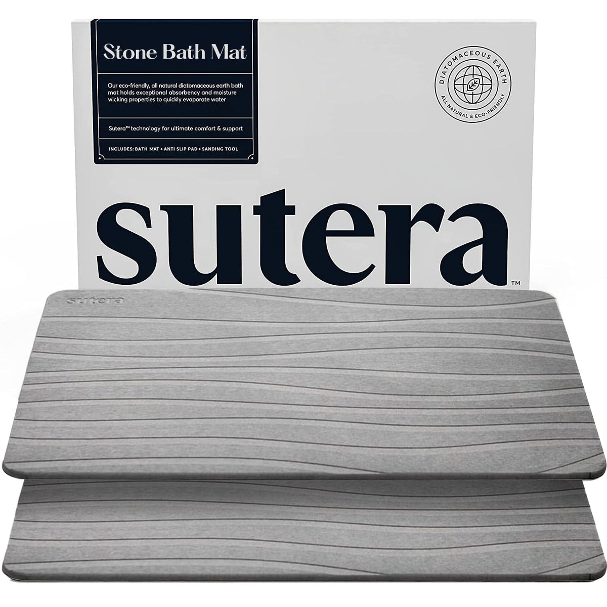SUTERA Stone Bath Mat demonstrates fast drying on bathroom floors.