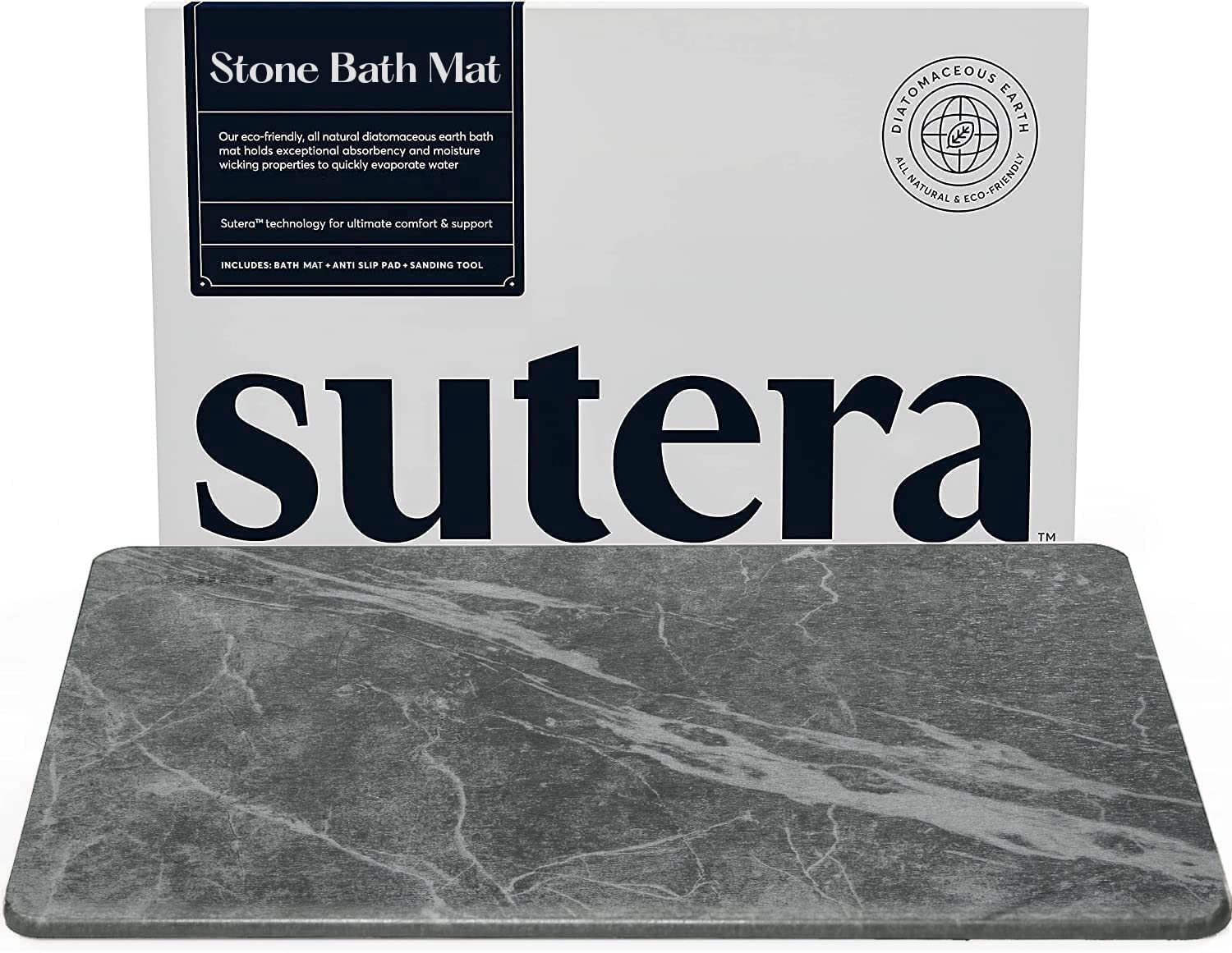 SUTERA Stone Bath Mat in front view showing a sleek slate surface for dry bathroom floors.