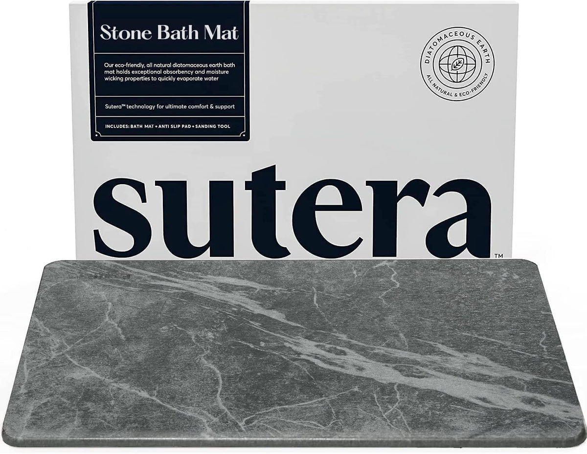 SUTERA Stone Bath Mat in front view showing a sleek slate surface for dry bathroom floors.
