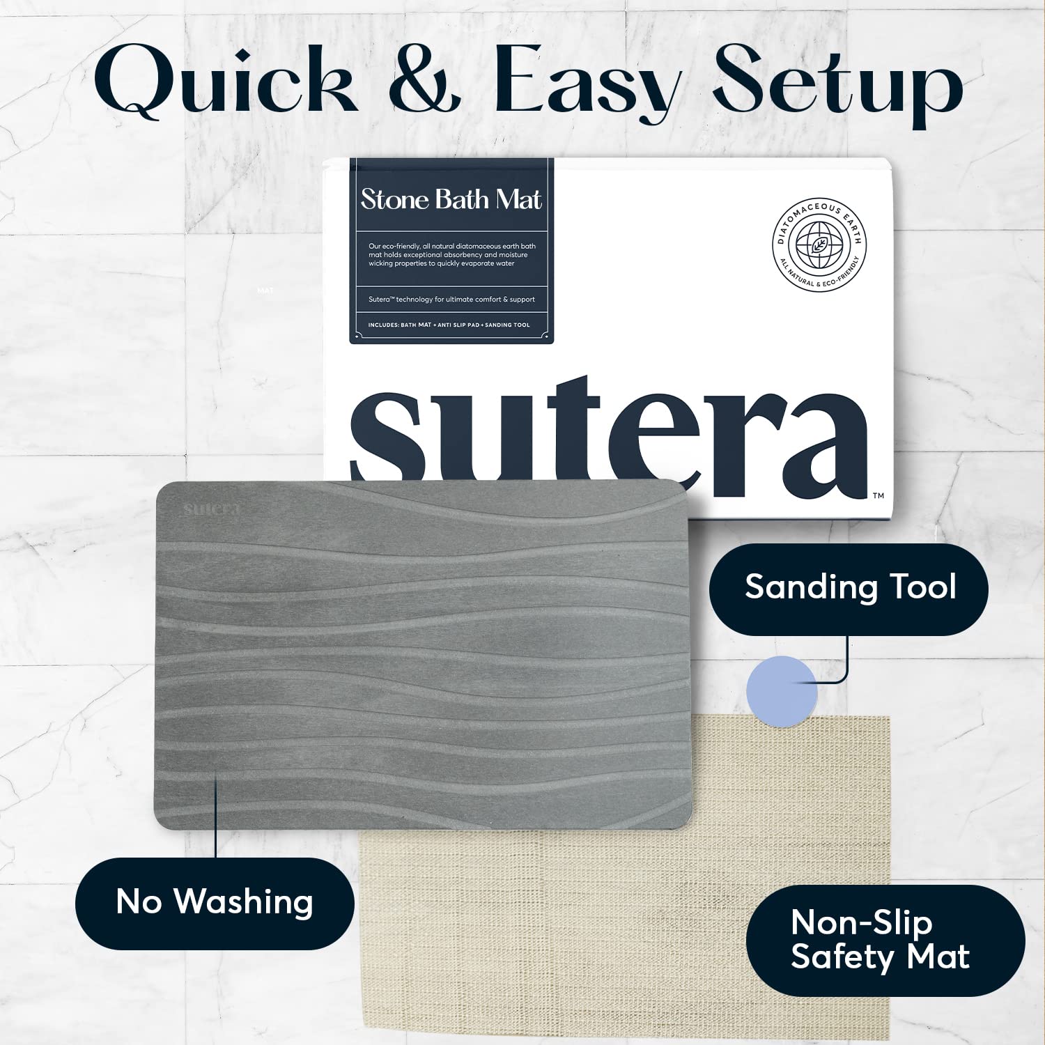 SUTERA Stone Bath Mat gray color highlights modern bathroom style.