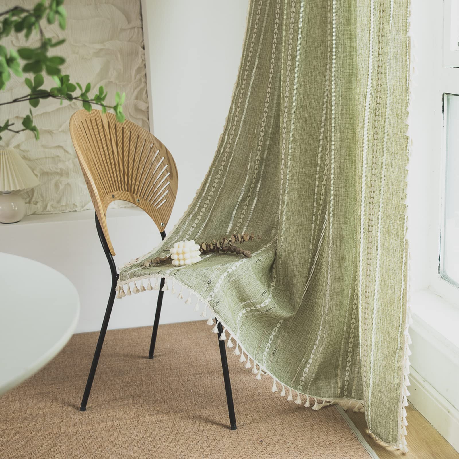Sutuo Home boho curtains in sage green soften bedroom light and boost privacy.