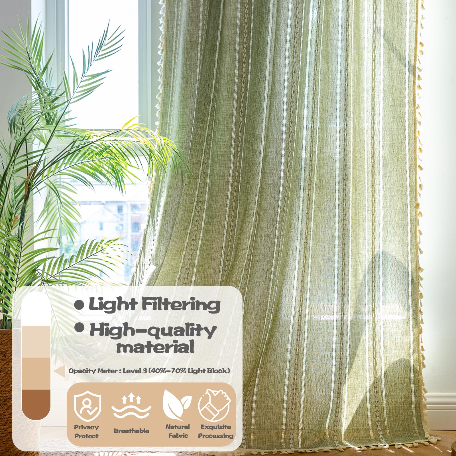 Sutuo Home boho curtains with French country pattern add cozy living room texture.