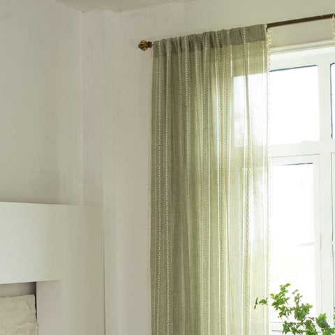 Sutuo Home curtains feature hollow geometric tassels for bohemian texture and detail.