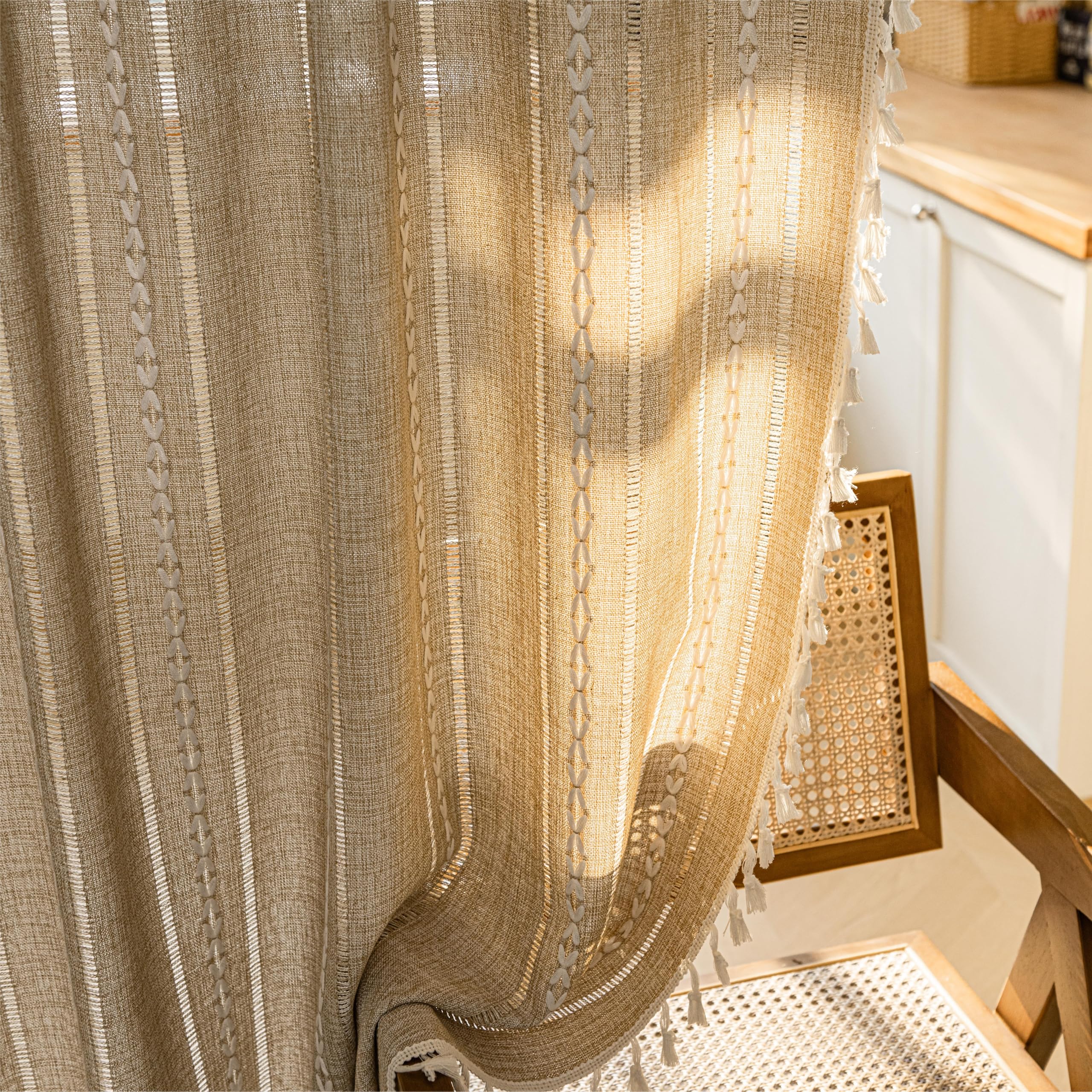 Doorway curtain suitable for dining spaces and rustic interiors
