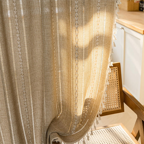 Doorway curtain suitable for dining spaces and rustic interiors