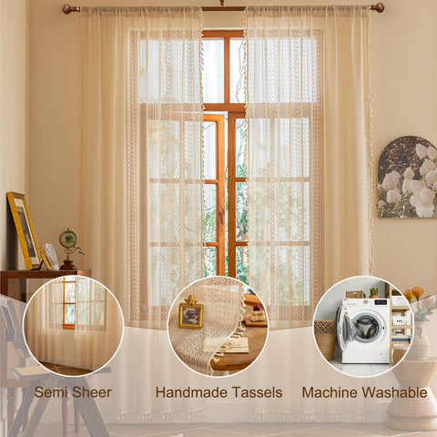 Sutuo Home cream sheer curtains filter soft light while maintaining privacy.