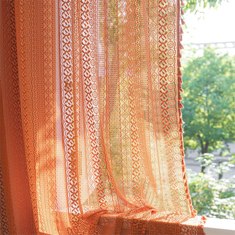 Sutuo Home crochet lace sheer curtain with geometric stripes for airy privacy.