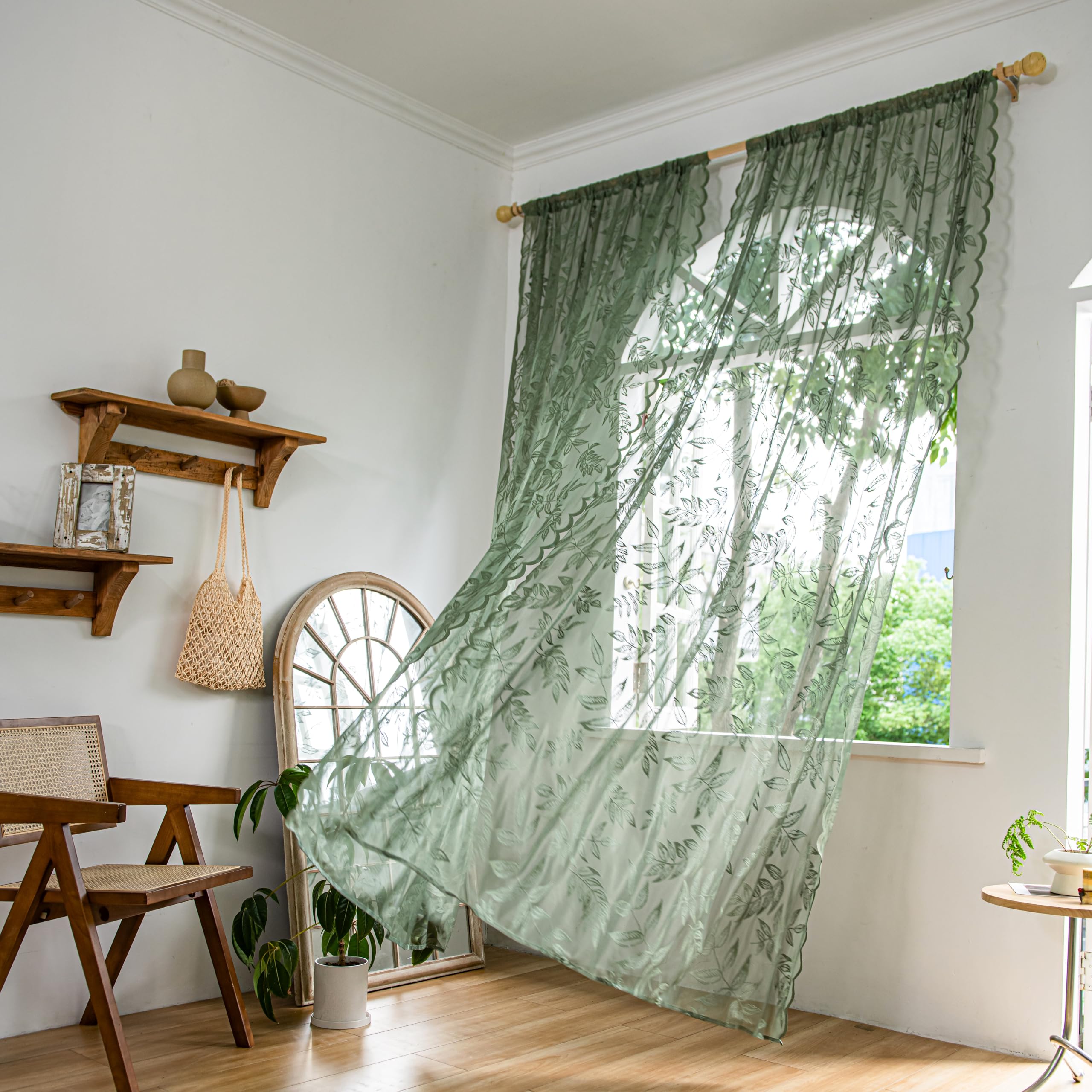 Sutuo Home olive green lace curtains enhance window ambience.