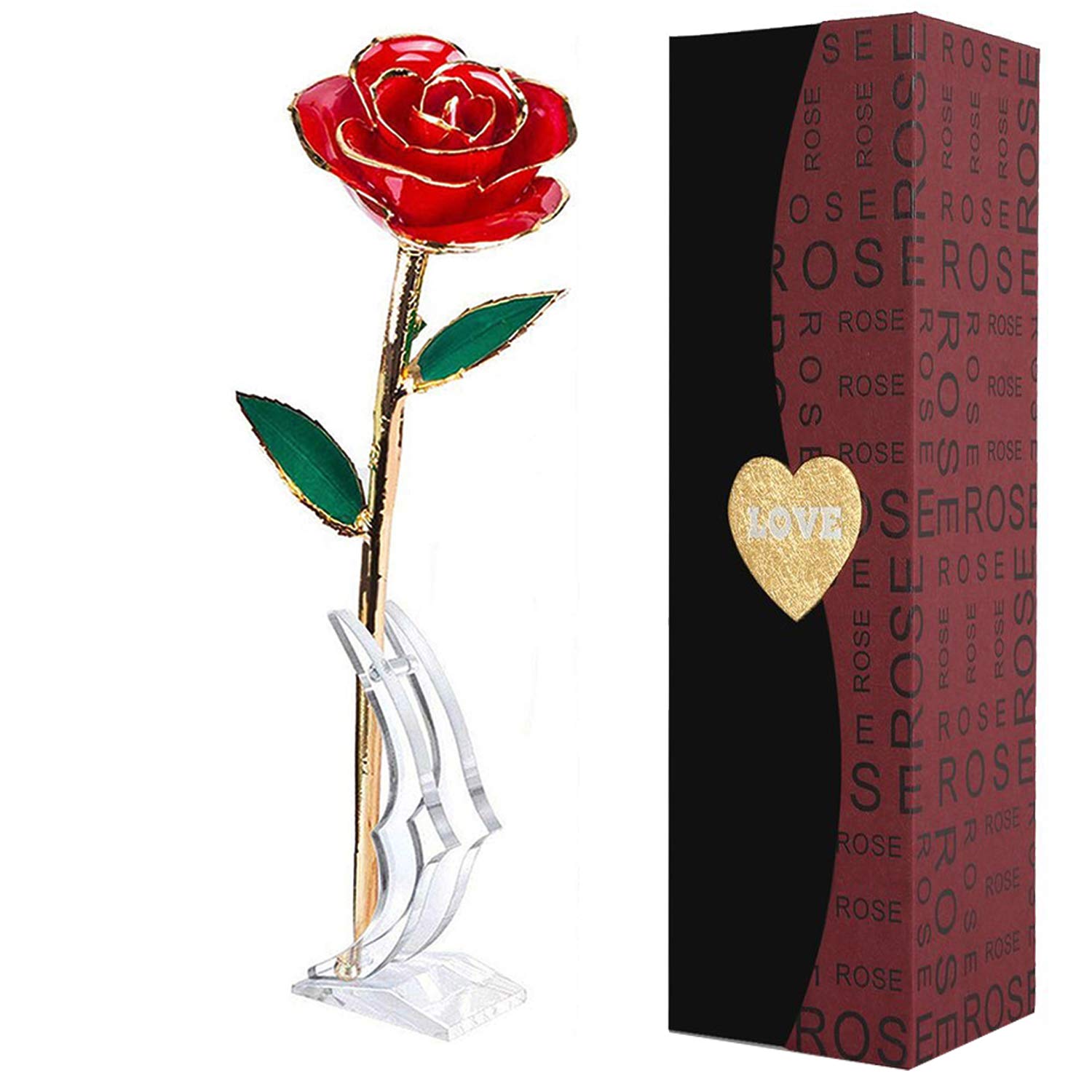 Suturun 24K gold dipped rose on a transparent stand, a timeless keepsake for anniversaries.