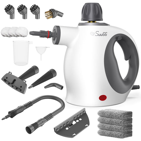 Suu66 Handheld steam cleaner with 500ml tank for chemical-free deep cleaning on contact surfaces.