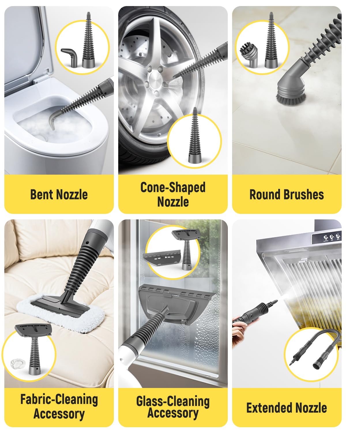 Suu66 multi-surface cleaning head ensures safe cleaning of tiles, glass, and fabrics.